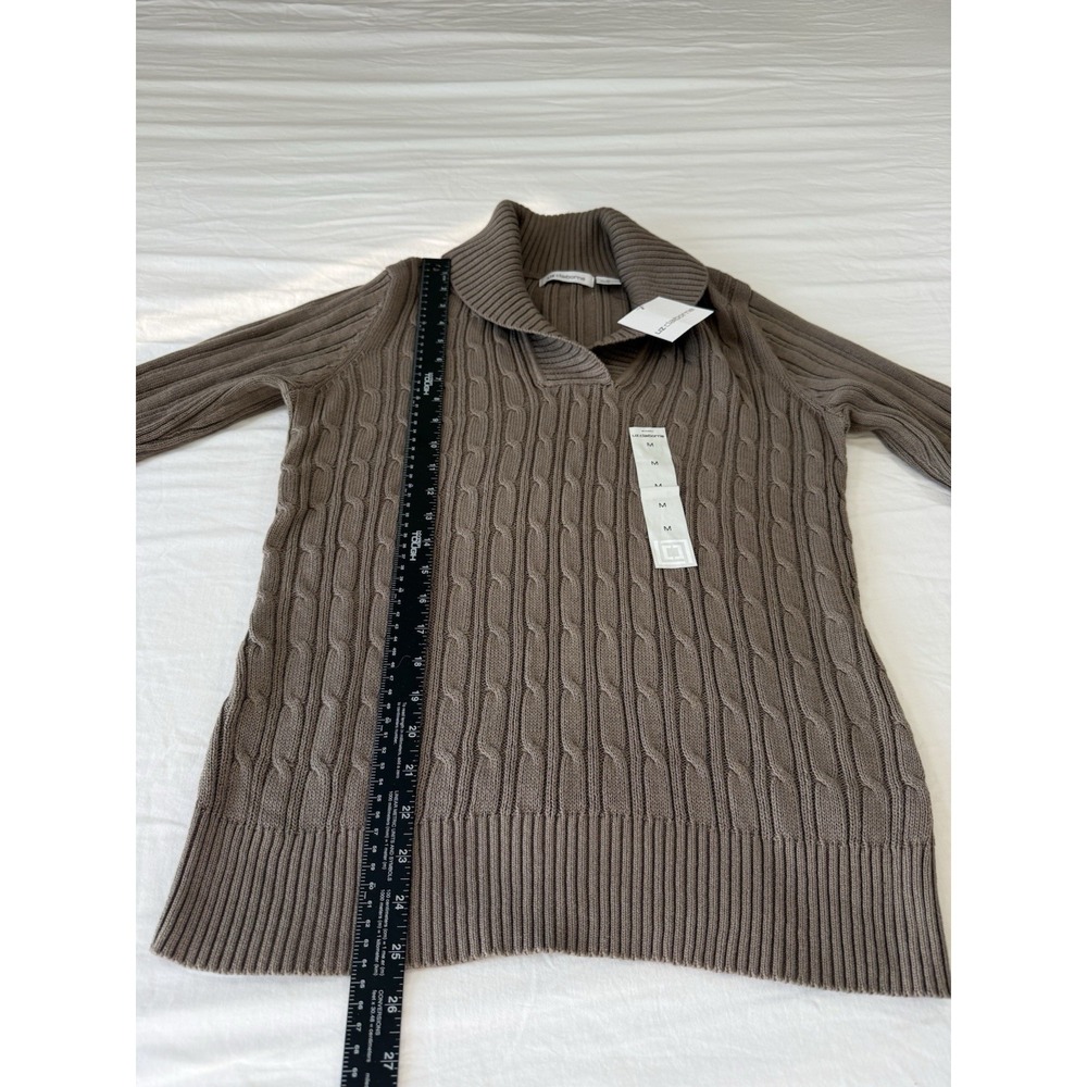 Liz Claiborne Taupe Cable Knit Shawl Collar Sweater - Women's M - Picture 4 of 7